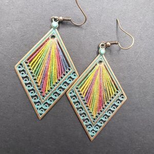 diamond shape rainbow threaded earrings